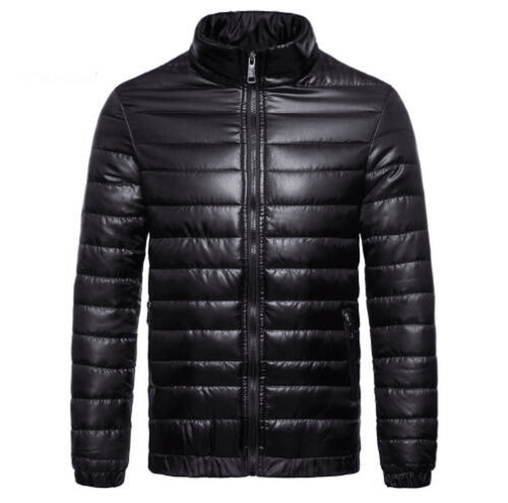 Men'S Solid down Cotton Jacket with Standing Collar - MRSLM