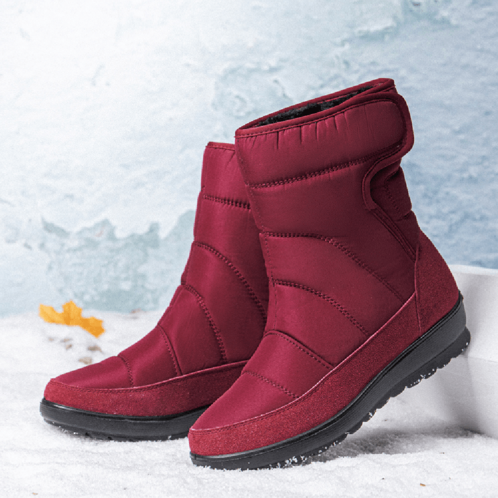 Women Casual Warm Lining Waterproof Hook Loop Short Calf Snow Boots - MRSLM