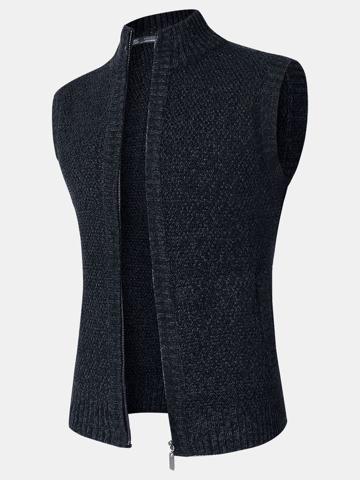 Mens Knit Zip Front Casual Sleevless Vests with Slant Pocket - MRSLM