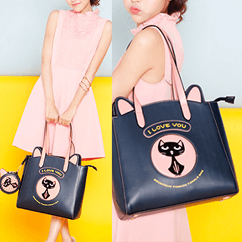 2PCS Women Fashion Crossbody Bag Cat Pattern Handbag - MRSLM