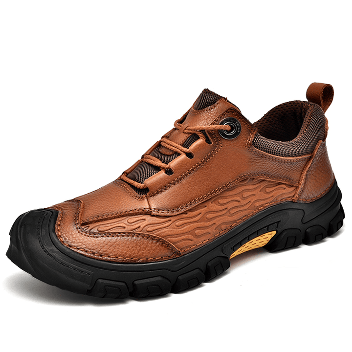 Men Genuine Leather Soft Sole Slip Resistant Comfy Sport Shoes Hiking Shoes - MRSLM
