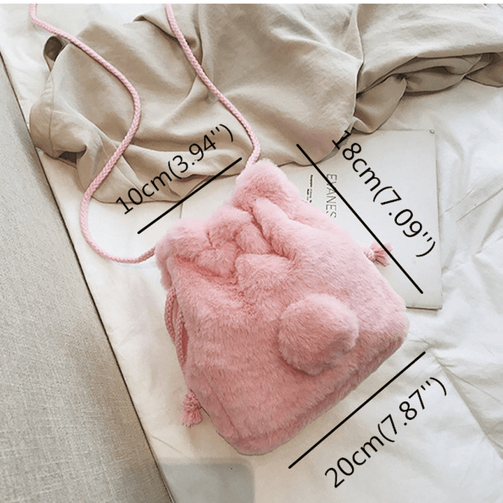 Cute Plush String Bucket Bag Shoulder Bag Crossbody Bag - MRSLM