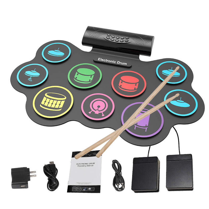 Wersi Portable Electronic Drum Hand Roll Electronic Drum Flashing Light Bluetooth Drum Set Built-In Lithium Battery with Speaker - MRSLM