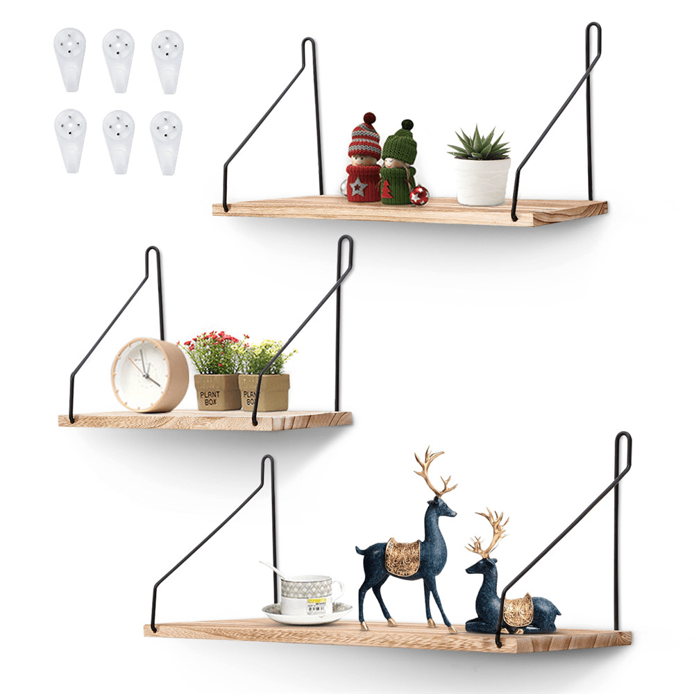 3Pcs Wall Mounted Floating Shelves Rustic Metal Storage Shelves Display Racks Home Decor - MRSLM