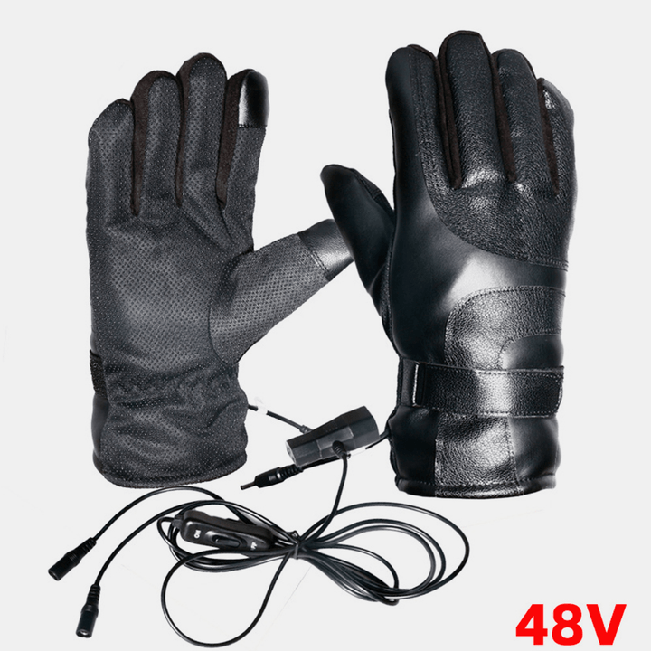 Unisex USB Charging Heating Outdoor Winter Electric Car Riding Keep Warm Waterptoof Windproof Leather Gloves - MRSLM