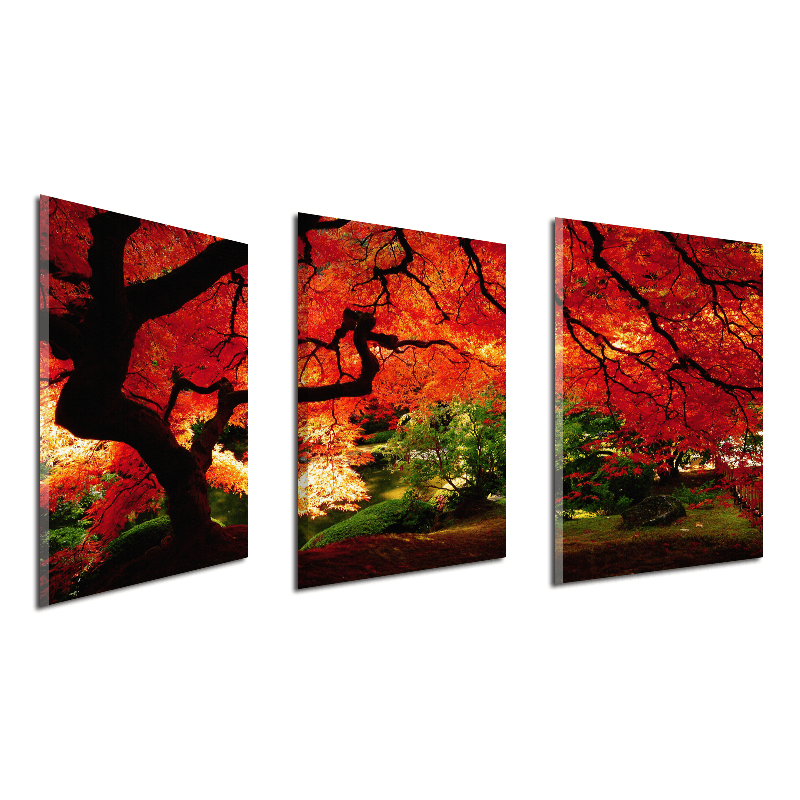 Miico Hand Painted Three Combination Decorative Paintings Maple Tree Wall Art for Home Decoration - MRSLM