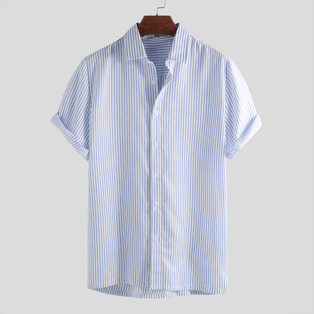 Men Stripe Short Sleeve Turn down Collar Shirts - MRSLM