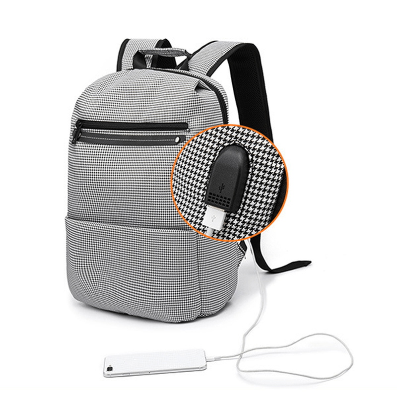 USB Charging Oxford Plaid Backpack Casual Computer Bag - MRSLM