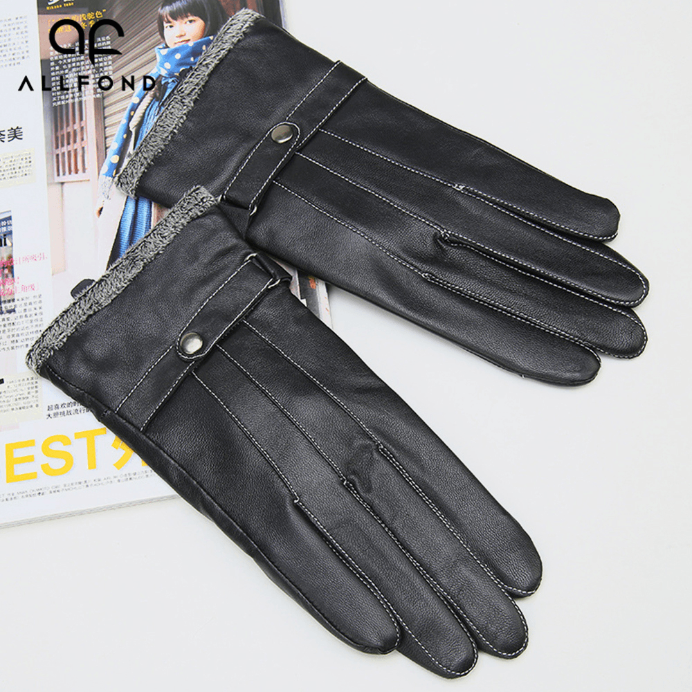 Unisex Genuine Leather Sheepskin Screen Touch Warm Outdoor Casual Business Gloves - MRSLM