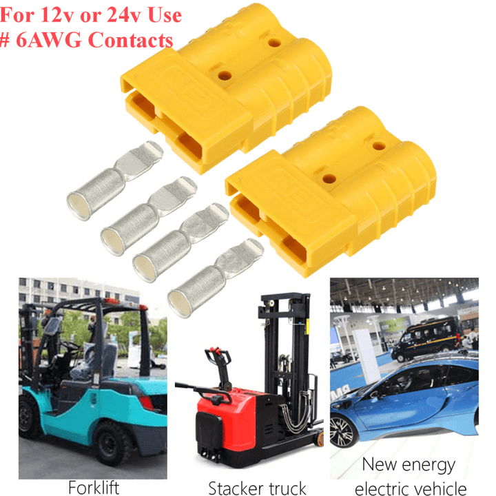 2Pcs 50A DC12/24V Anderson Style Plug Connectors Anderson Power Plug 4X Terminals Yellow - MRSLM