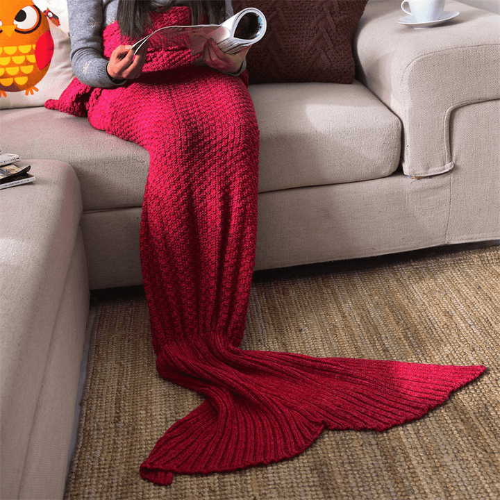 Yarn Knitted Mermaid Tail Blanket Handmade Crochet Throw Super Soft Sofa Bed Mat Sleeping Bag - MRSLM