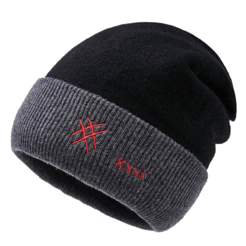 Trendy Men'S Autumn and Winter Spotless Dome Fashion Embroidered Letters Warm Knitted Hat - MRSLM