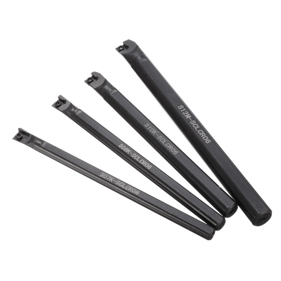 4Pcs 7/8/10/12Mm SCLCR06 Lathe Boring Bar Turning Tool with 10Pcs CCMT0602 Inserts - MRSLM