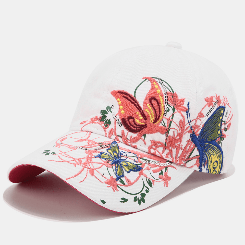 Women Sunscreen Sun Hat Fashion Butterfly Embroidery Duck Hat Baseball Cap - MRSLM