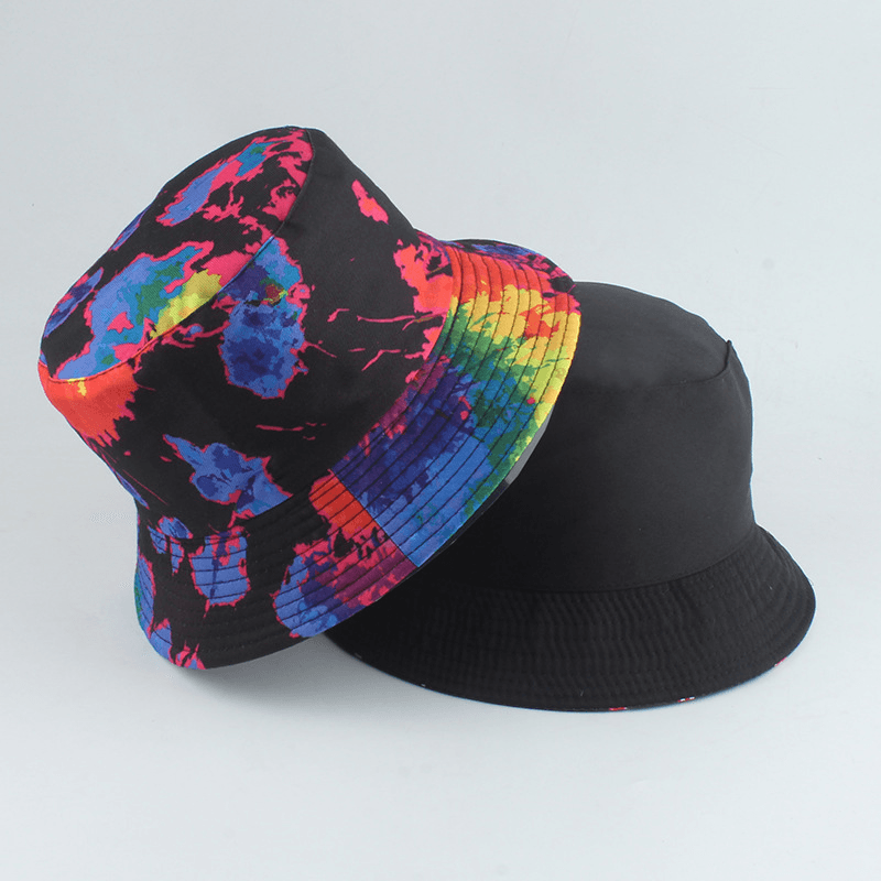 New Style Printed Double-Sided Fisherman Hat Color Tie-Dye Hip-Hop Casual Flat Top Basin Hat - MRSLM