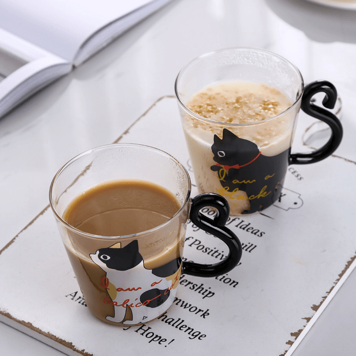 Cat Glass Cartoon Children'S Cup Creative Handle Coffee Cup Single-Layer Transparent Juice Drink Cup - MRSLM