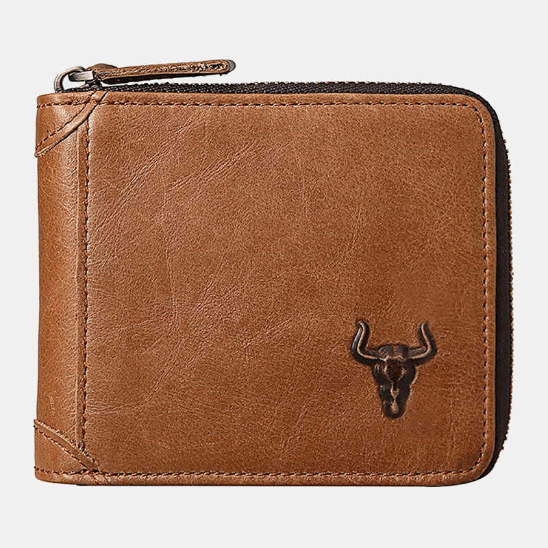 Men Genuine Leather RFID Blocking Anti-Theft Retro Multi-Functional Card Holder Wallet - MRSLM