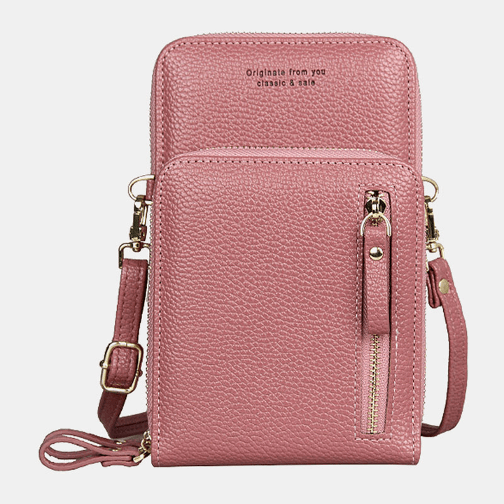 Women 8 Card Slots Solid Casual Phone Bag Crossbody Bag Shoulder Bag - MRSLM