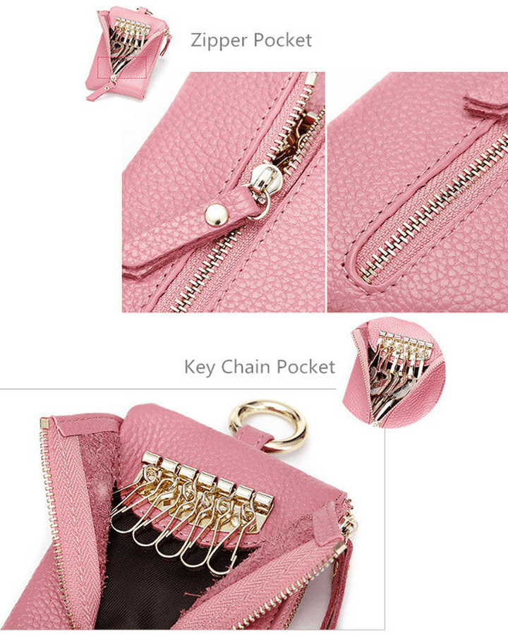Genuine Leather Women Zipper Card Holder Girls Small Coin Bags Key Chain Bags - MRSLM
