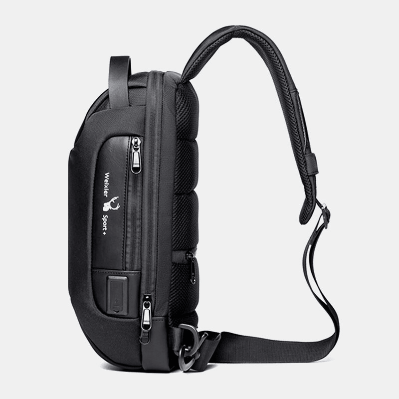 Men Oxford Password USB Charging Anti-Theft Multi-Layers Waterproof Crossbody Bag Chest Bag Sling Bag - MRSLM