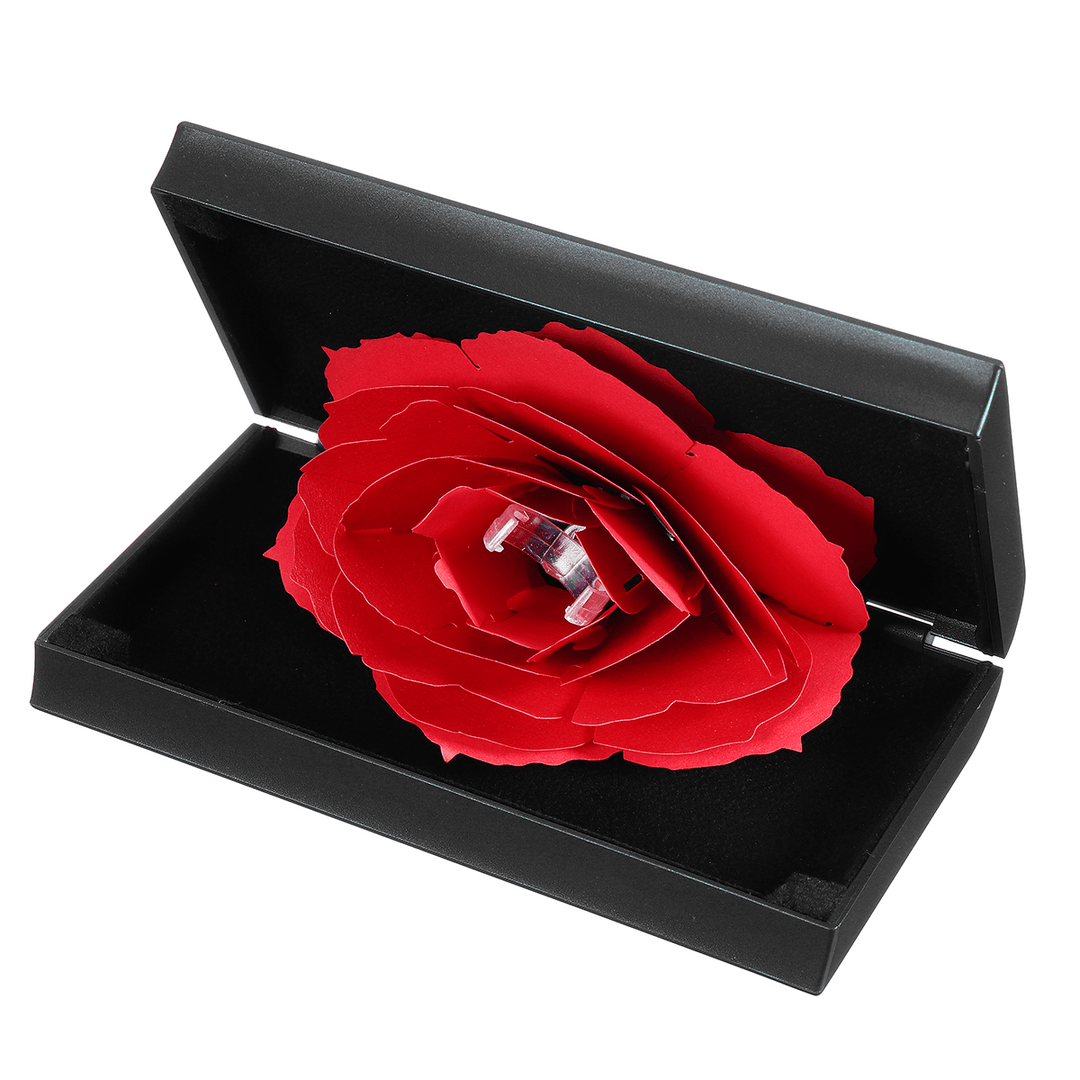 Folding Rotating Rectangle Rose Ring Box Birthday Valentine'S Day Jewelry Box - MRSLM