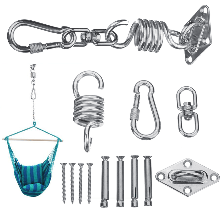 Stainless Steel Hammock Chair Hanging Kit Ceiling Mount Spring Swivel Snap Hook Accessories - MRSLM