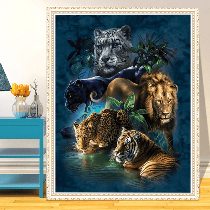 DIY 5D Diamond Paintings Tiger Lion Embroidery Cross Crafts Stitch Tool Kit - MRSLM