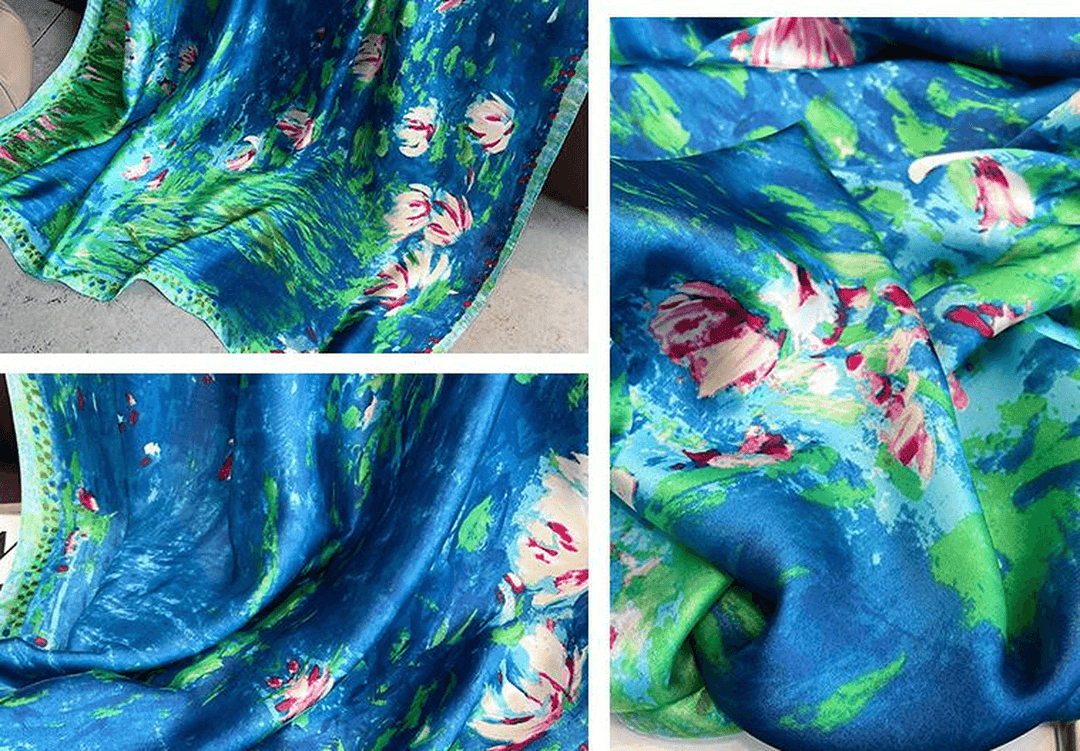 Fashion Women'S Printed Blue Ocean Silk Scarf - MRSLM