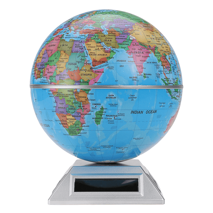 Solar Automatic Rotating Globe Decorative Desktop Earth Geography World Globe Base World Map Education Gift W/ Base - MRSLM