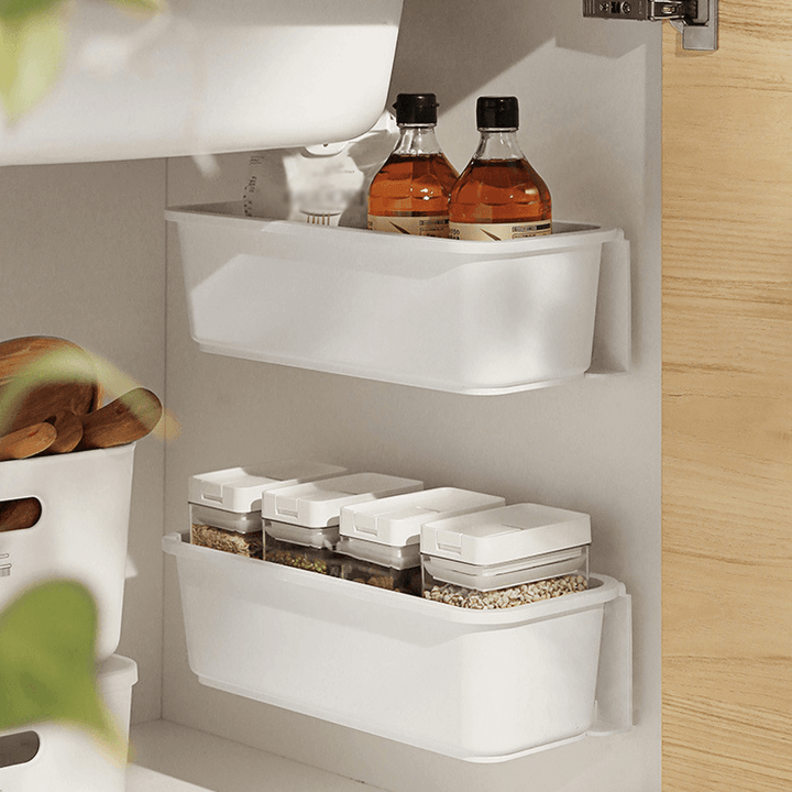 Kitchen Toilet Multifunctional Hanging Storage Basket Wall-Mounted Storage Drawer Seasoning Shelf Rack Cabinet Push-Pull Basket - MRSLM