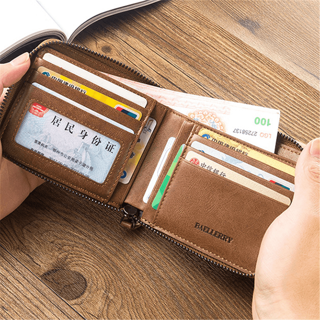 Baellerry Men Vintage PU Leather Short Zipper Card Holder Wallet for Men - MRSLM