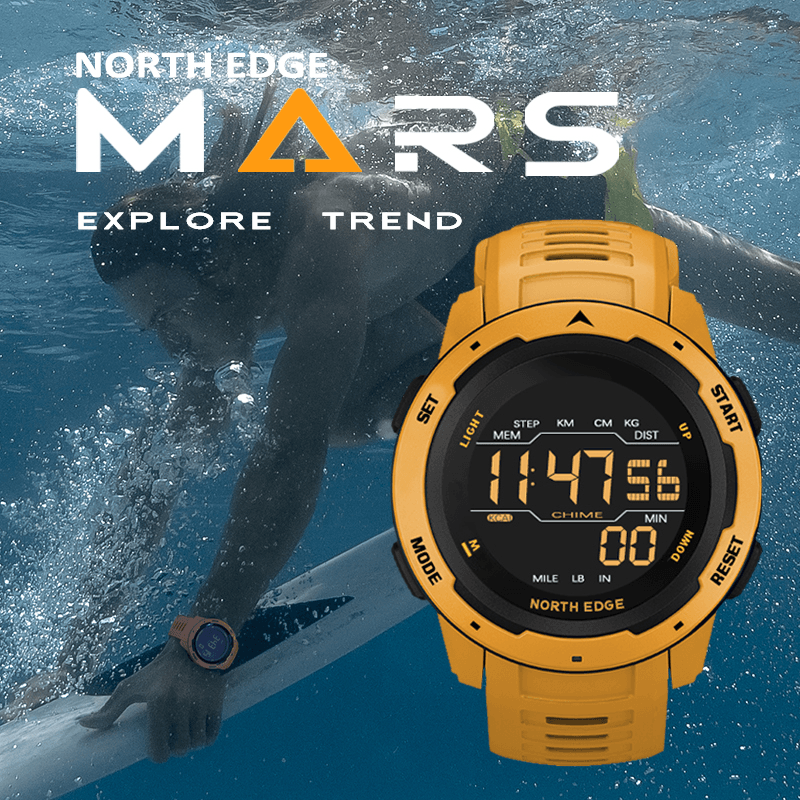 NORTH EDGE Mars Alarm Pedometer Countdown Sport Watch 50M Waterproof FSTN Screen Digital Watch - MRSLM