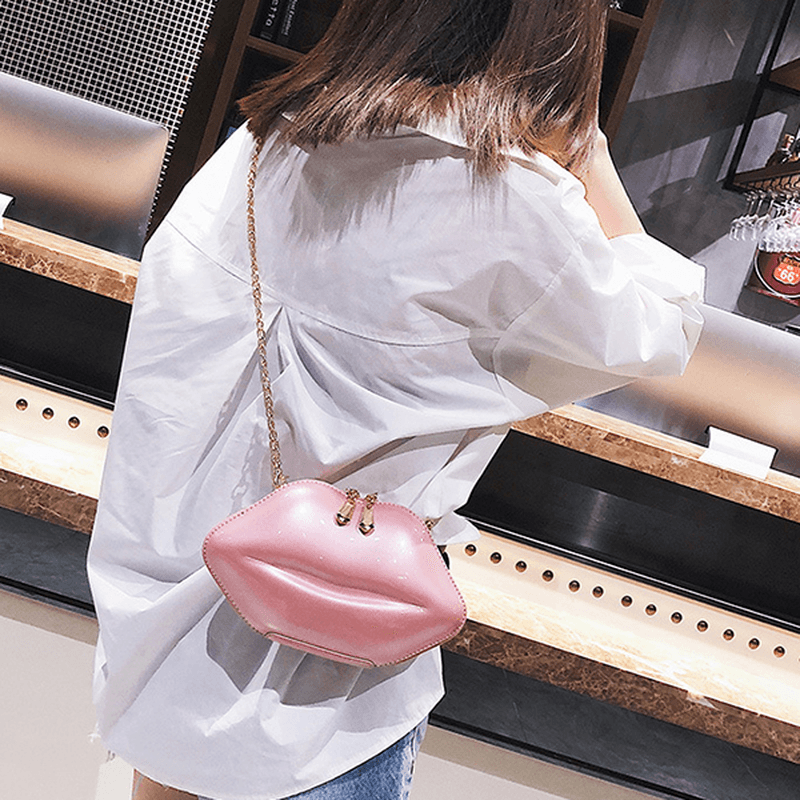 Women Personality Lips Shape Chain Shoulder Bag Crossbody Bag - MRSLM