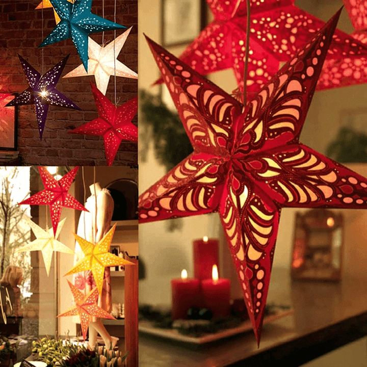 45Cm Christmas Laser Paper Star Hanging Decoration Folding Handmade 3D Pentagram Christmas Decor - MRSLM