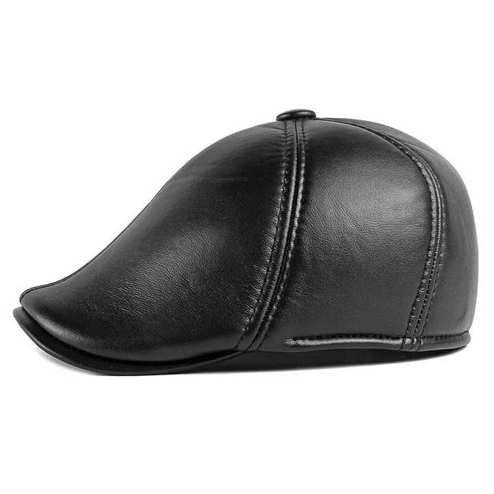 Unisex Ear Protection Warm Forward Cap British Vintage Leather Duckbill Beret Caps - MRSLM