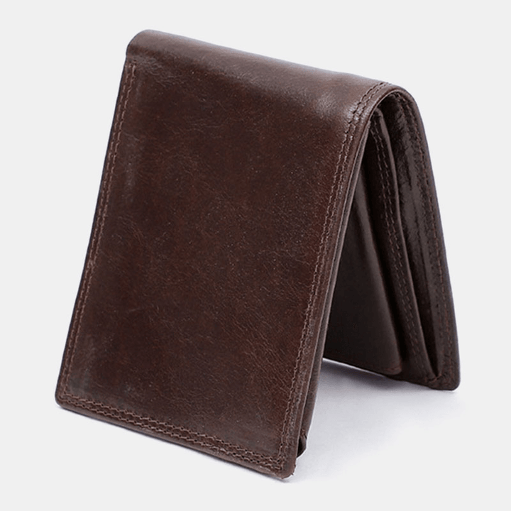 Men Genuine Leather RFID Anti-Theft Vintage Short Multi-Card Slot Card Holder Coin Purse Bifold Money Clip Wallets - MRSLM