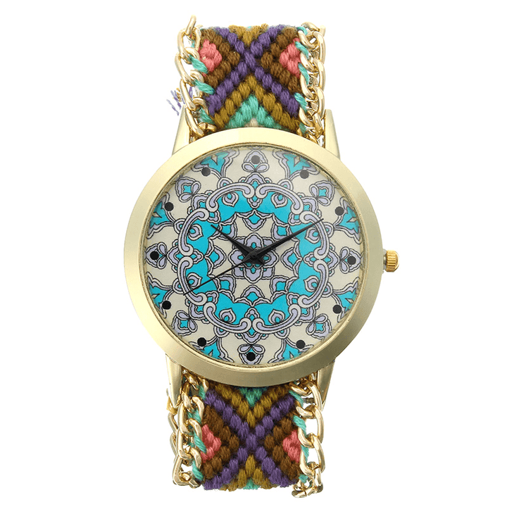 Custom Folk Women Watch Kaleidoscope Pattern Alloy Case Casual Retro Quartz Wrist Watch - MRSLM