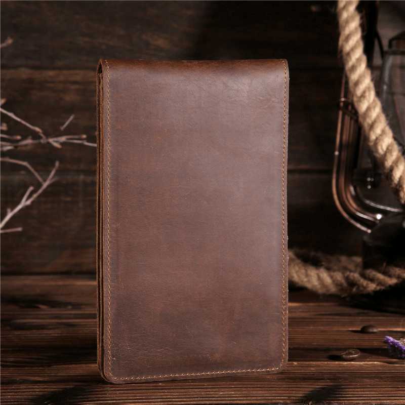 Men Genuine Leather Retro Business Solid Thin Multi-Slot Card Case Card Holder Wallet - MRSLM