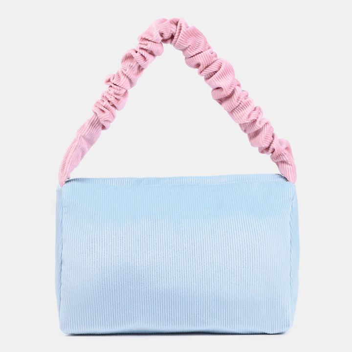 Women Candy Color Corduroy Letter Patch Underarm Bag Large Capacity Soft Zipper Tote Handbag Shoulder Bag - MRSLM