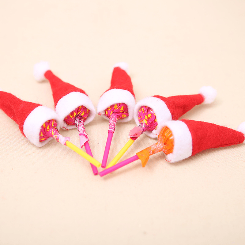 10Pcs/Pack Mini Christmas Hat Santa Claus Hat Xmas Lollipop Hat Mini Wedding Gift Creative Caps Christmas Tree Ornament Decor - MRSLM