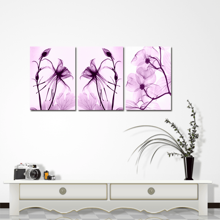 Miico Hand Painted Three Combination Decorative Paintings Botanic Purple Flowers Wall Art for Home Decoration - MRSLM