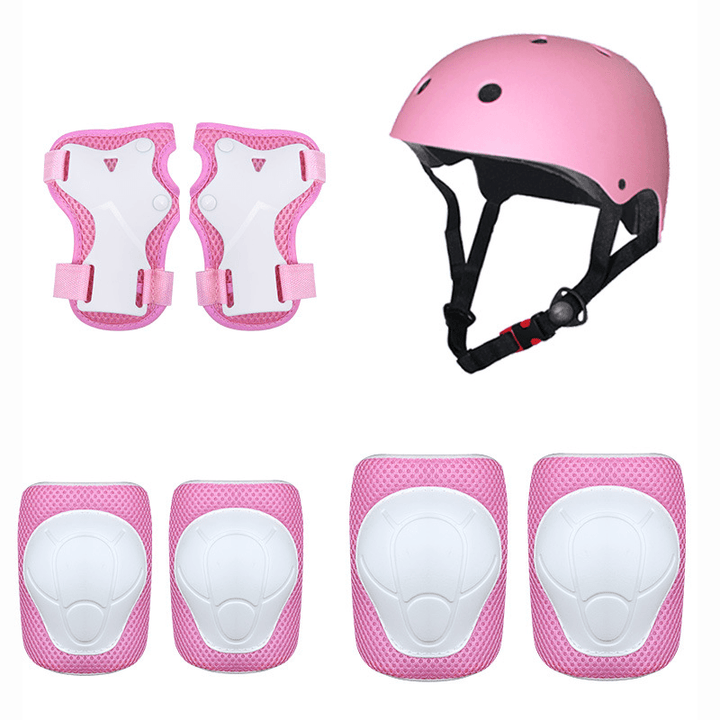 7Pcs/Set Kids Sport Protetive Kit Children Bicycle Helmet + Knee Wrist Guard + Elbow Pad Set for Roller Skating Mountain Road Bike Cycling - MRSLM