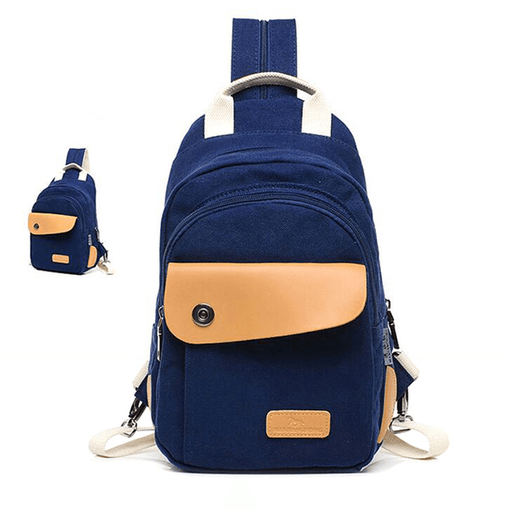 Multifunctional Women Canvas Backpack Pu Leather Chest Bag - MRSLM