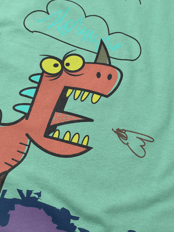 Mens Casual Dinasour Cartoon Letter Print Short Sleeve T-Shirts - MRSLM