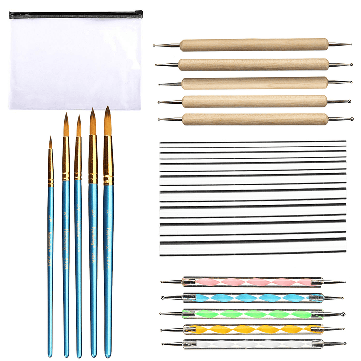 24Pcs Mandala Dotting Tools Rock Painting Kit Dot Nail Art Pen Paint Stencil - MRSLM