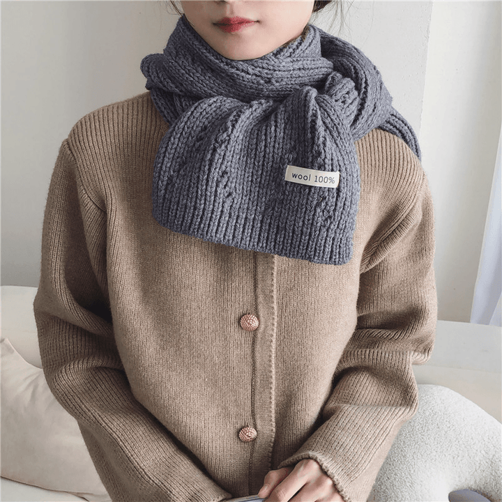 Pure Color Knitted Hollow Thick Warm Scarf - MRSLM