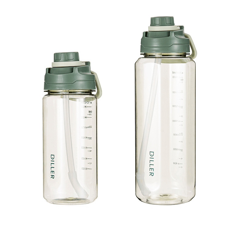 DILLER 34Oz/68Oz 2000Ml Large Capacity Water Bottles with Detachable Straw Portable Outdoor Sport Cycling Travel Drink Kettle - MRSLM