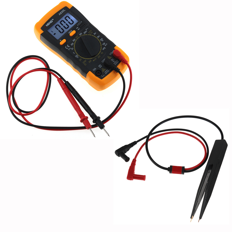 ANENG A830L Digital Multimeter DC AC Voltage Diode Freguency Transistor Tester+Aneng SMD Chip Component LCR Testing Tool Multimeter Pen Tweezer Red - MRSLM