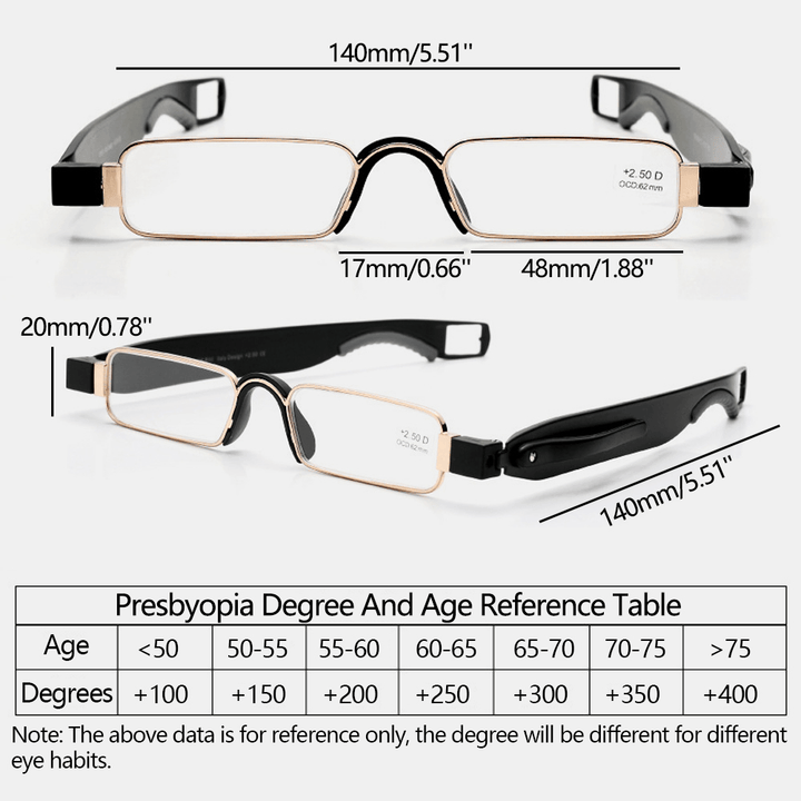 Unisex Portable Ultra-Light 360 Degrees Rotate Folding Reading Glasses Presbyopia Glasses - MRSLM