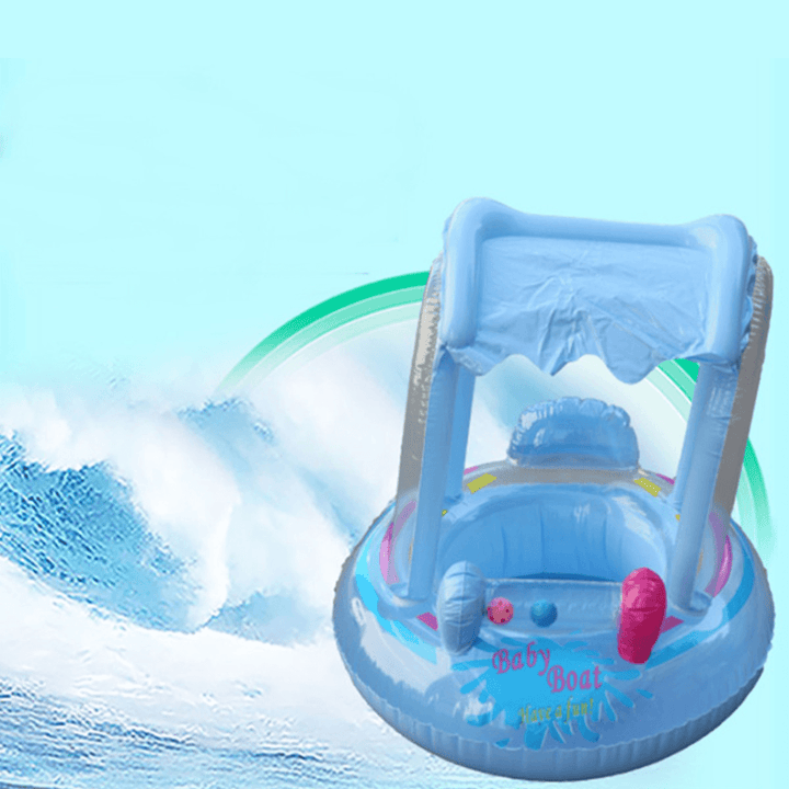 Inflatable Baby Swim Seat Sunshade Buggy Boat Kid Child Float Pool Fun Swimming Air Mattress + Pump - MRSLM